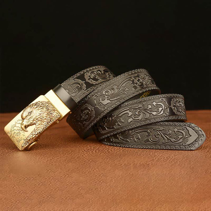 Ceinture en cuir sculptée à tête d'aigle pour homme