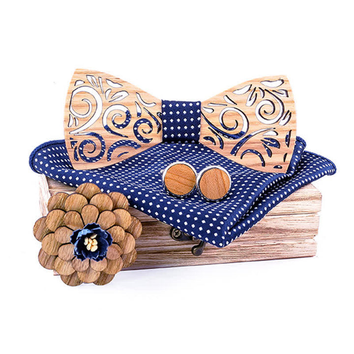 Lot de 4 nœuds papillon en bois à motif de feuilles creuses pour homme