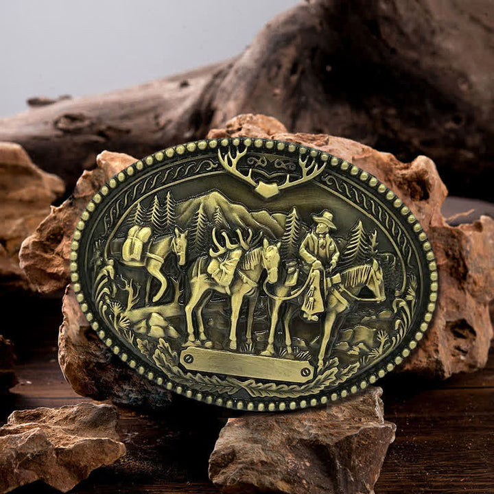 Ceinture en cuir à boucle pour homme avec motif de cheval de cow-boy