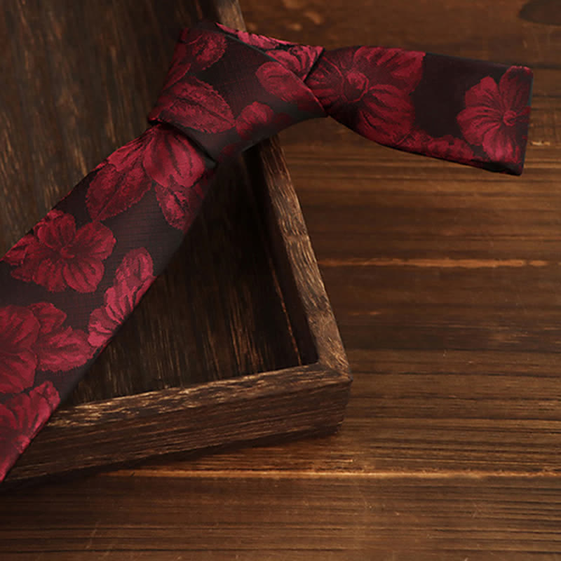 Lot de 2 cravates à motif floral bordeaux pour homme - image 1