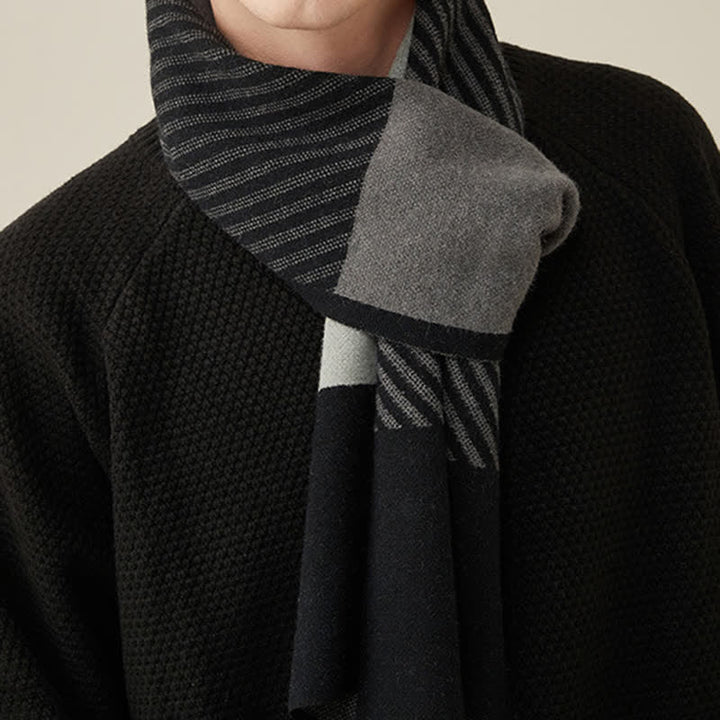 Écharpe en pure laine à rayures contrastées pour homme
