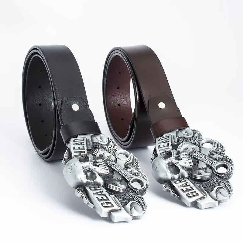 Ceinture en cuir punk fantaisie pour homme avec tête de mort
