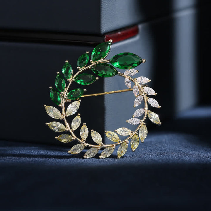 Broche en zircon doré pour femme avec feuilles de blé