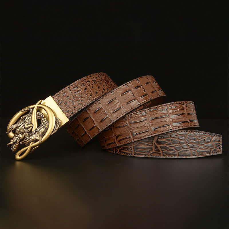 Ceinture en cuir à motif alligator avec boucle en crocodile pour homme