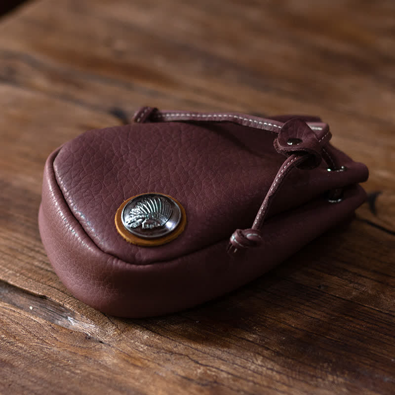 Petit portefeuille, porte-monnaie, sac ceinture en cuir avec cordon de serrage