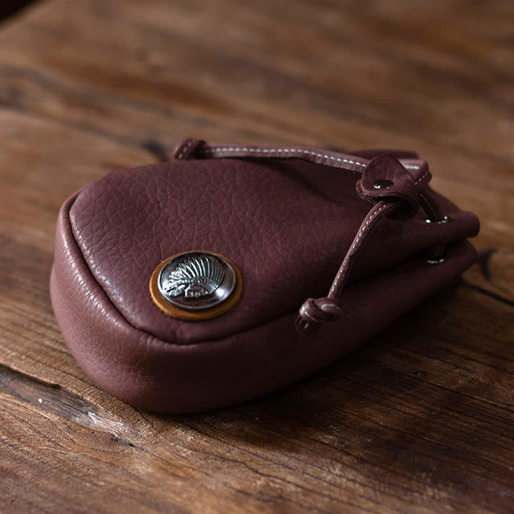 Petit portefeuille, porte-monnaie, sac ceinture en cuir avec cordon de serrage