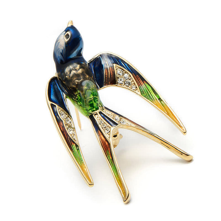 Jolie broche hirondelle en émail pour femme