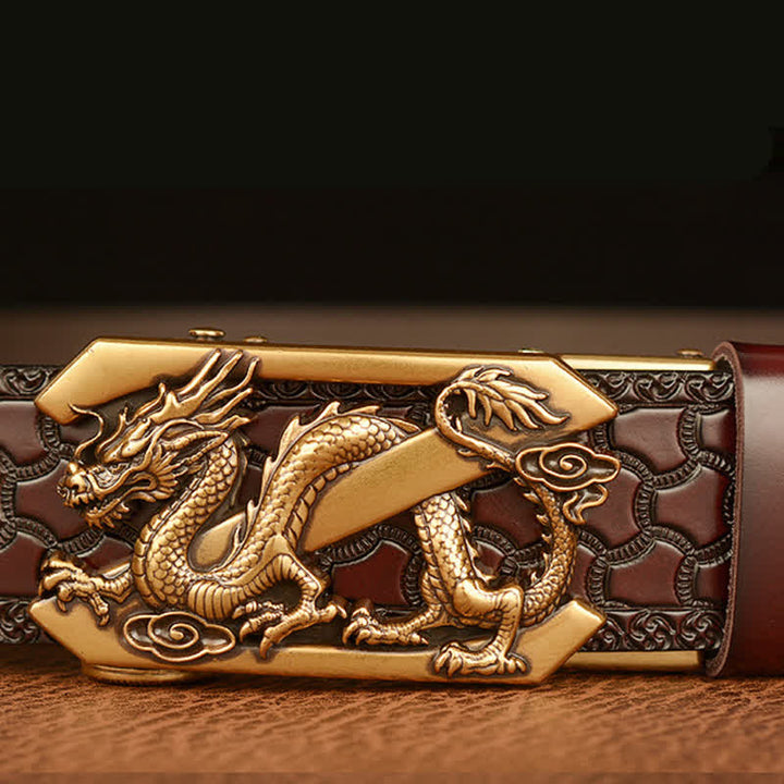 Ceinture en cuir pour homme avec motif rétro dragon Z en relief