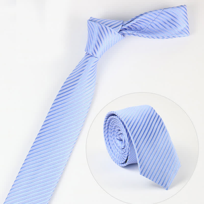 Cravate quotidienne en sergé gris bleu blanc uni pour homme - Bleu - image 5