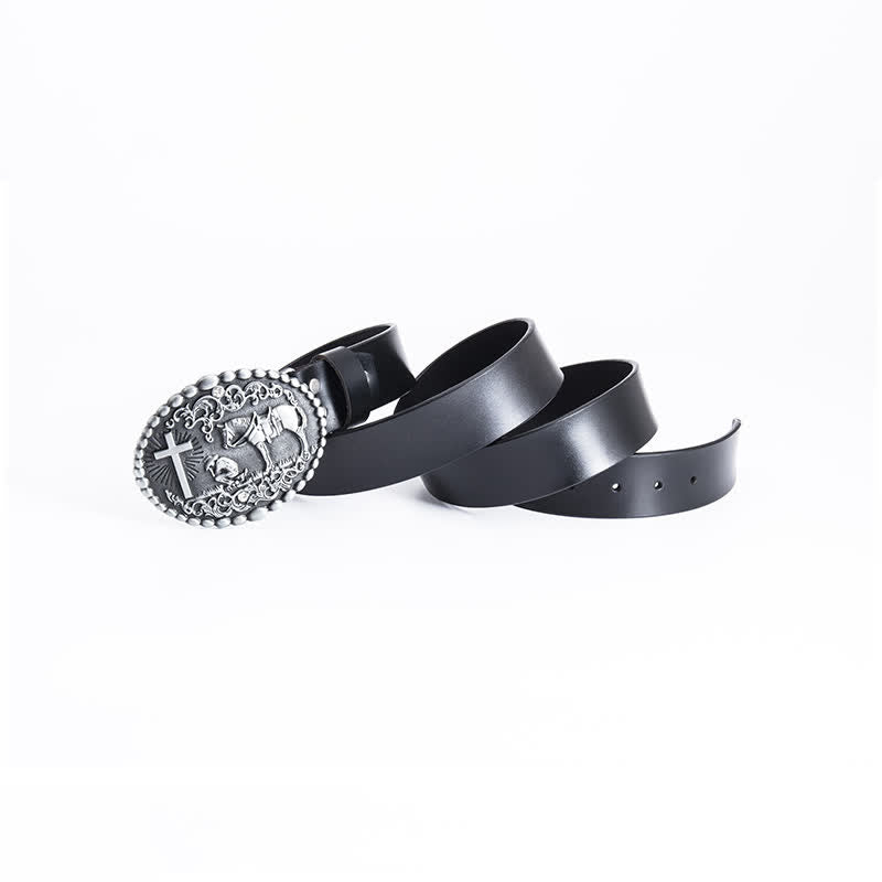 Ceinture en cuir pour homme avec croix de prière à genoux