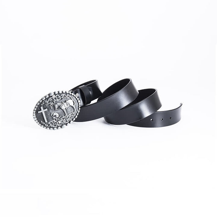 Ceinture en cuir pour homme avec croix de prière à genoux