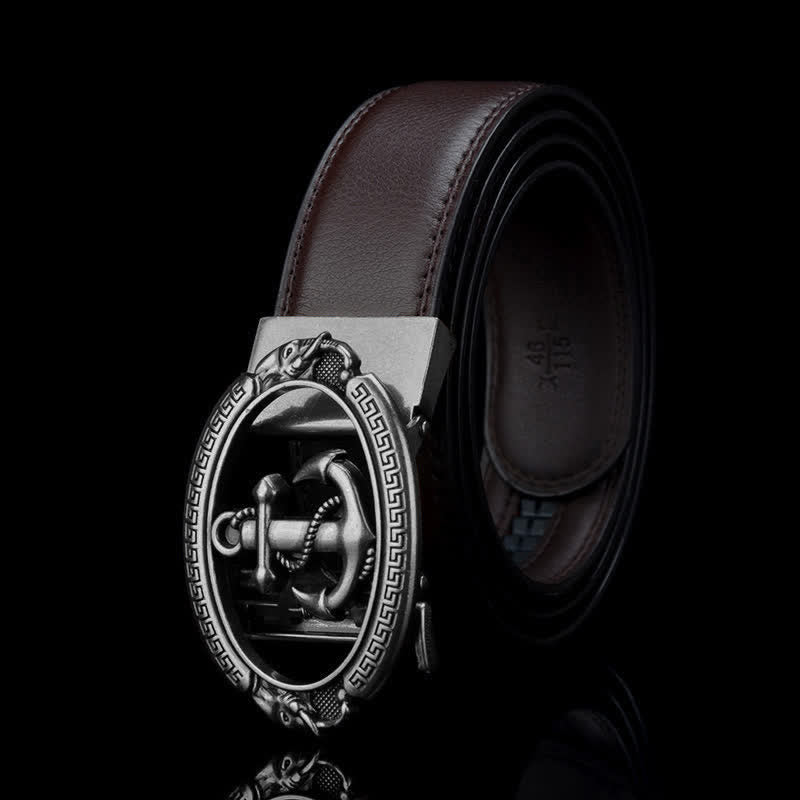 Ceinture en cuir pour homme avec motif ancre de bateau - Marron et argent - 46 - image 5