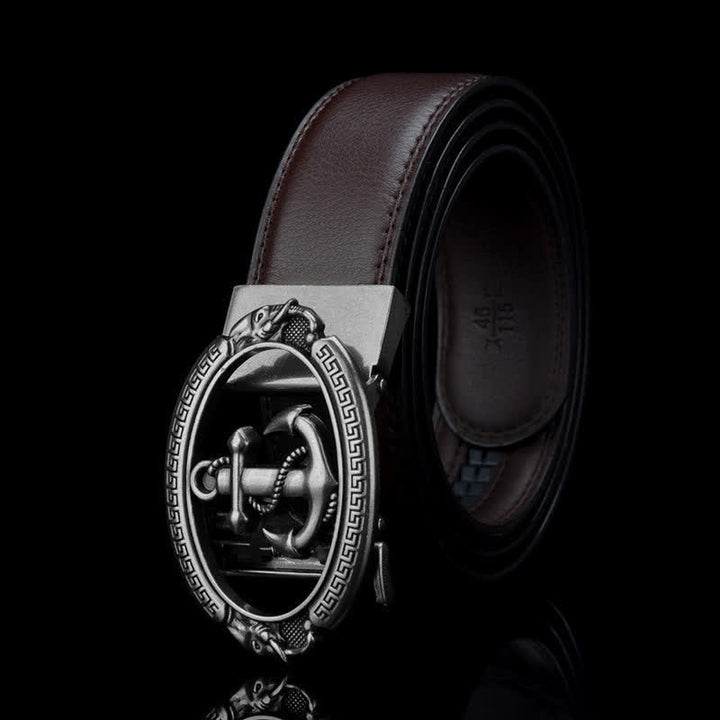 Ceinture en cuir pour homme avec motif ancre de bateau - Marron et argent - 46 - image 5