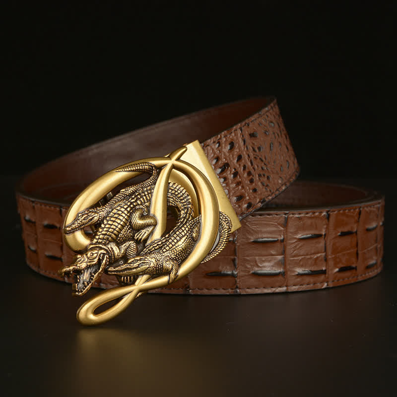 Ceinture en cuir à motif alligator avec boucle en crocodile pour homme
