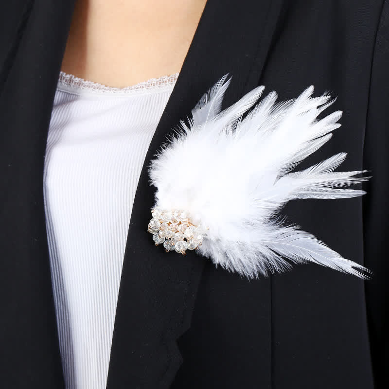 Broche de luxe en cristal avec branches et plumes de flocon de neige pour femme