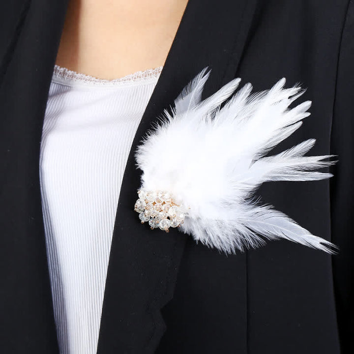 Broche de luxe en cristal avec branches et plumes de flocon de neige pour femme