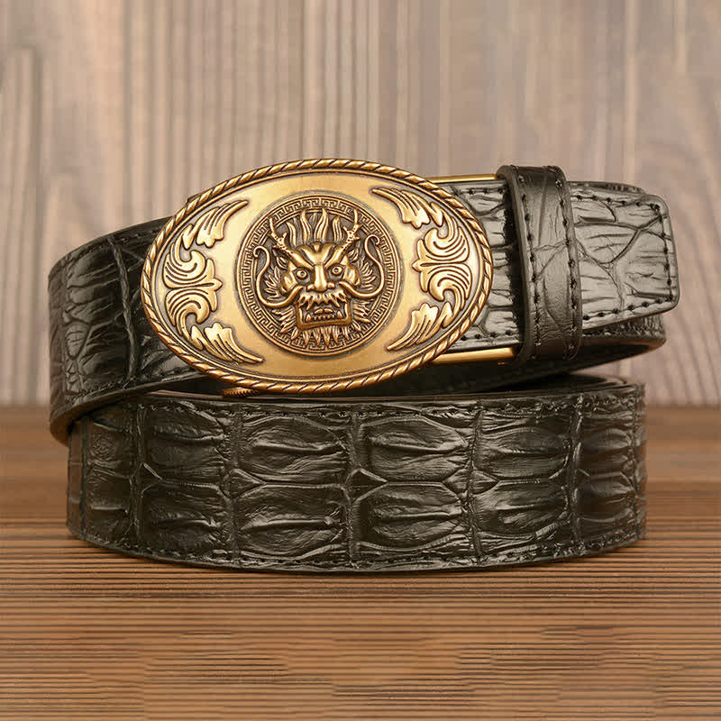 Ceinture en cuir à motif crocodile et tête de dragon pour homme