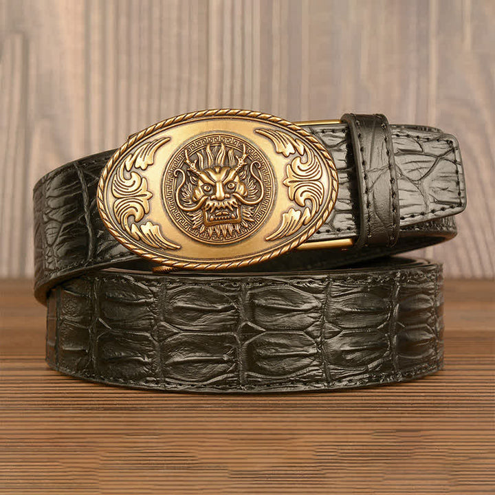 Ceinture en cuir à motif crocodile et tête de dragon pour homme