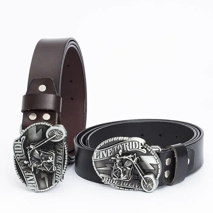 Ceinture en cuir pour homme avec tête de mort et squelette de motard
