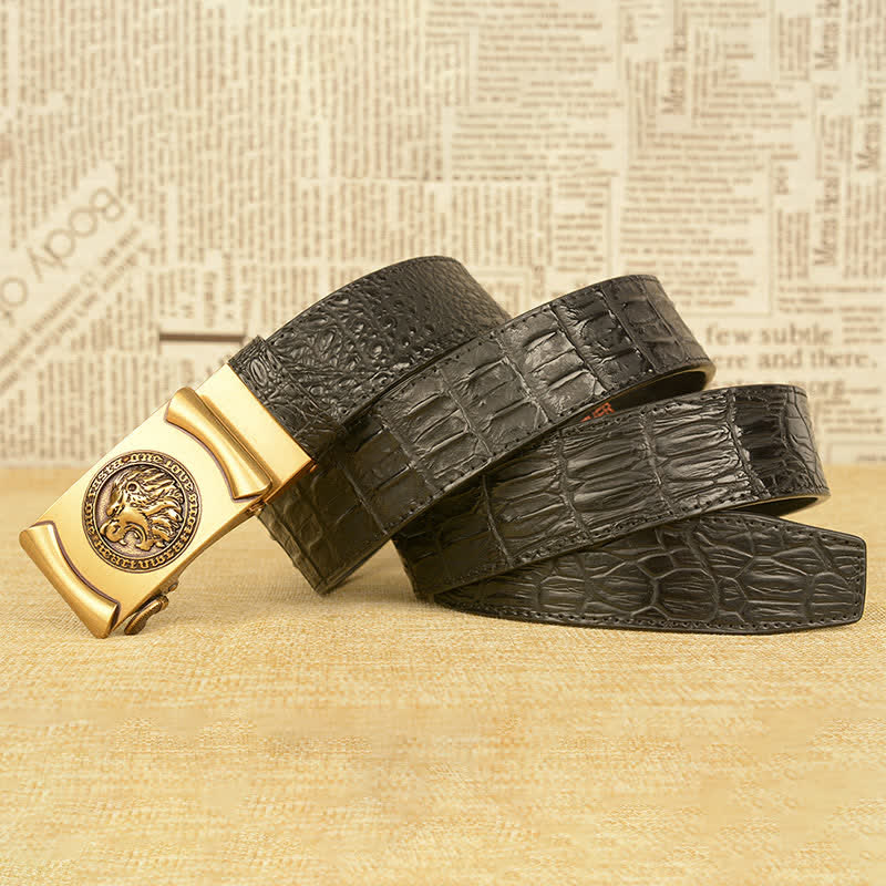 Ceinture en cuir à motif alligator tête de lion pour homme