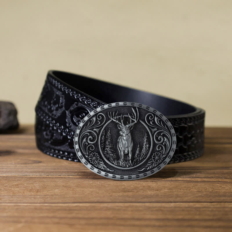 Ceinture en cuir à boucle drapeau américain pour homme avec motif de chasseur de cerfs