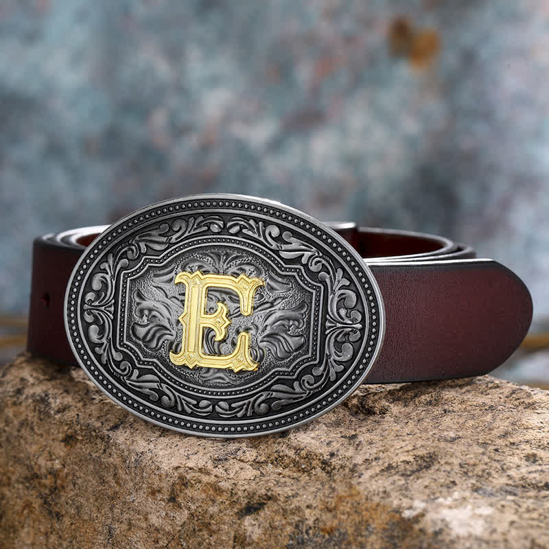 Ceinture en cuir unisexe style hip-hop avec boucle en relief et initiales