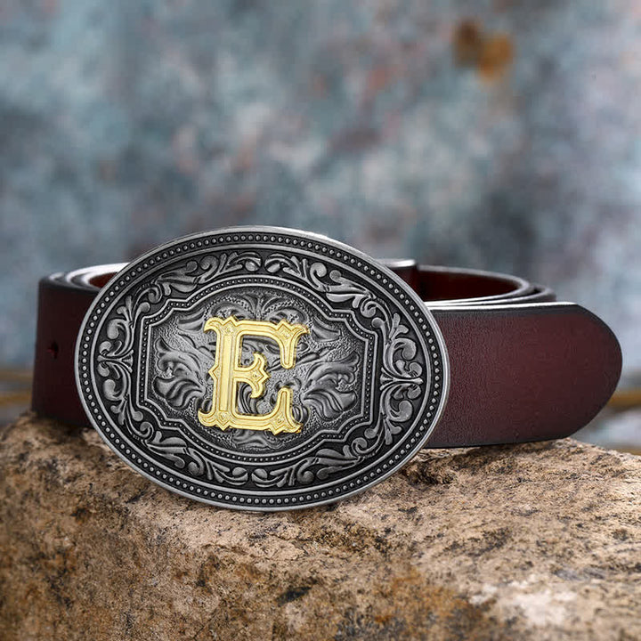 Ceinture en cuir unisexe style hip-hop avec boucle en relief et initiales