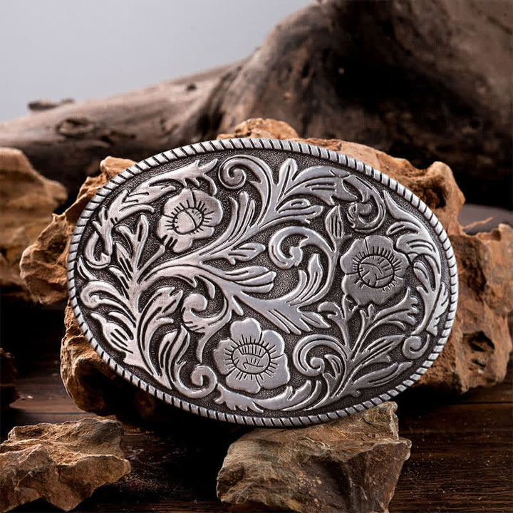 Ceinture en cuir à boucle ovale classique à motif floral pour homme