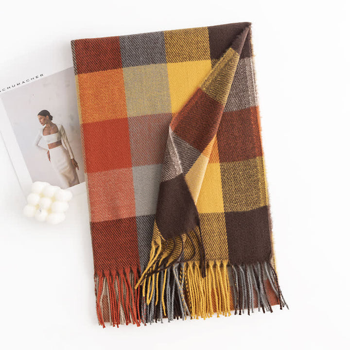 Écharpe à franges aux couleurs vives pour femme - Jaune et café - image 14