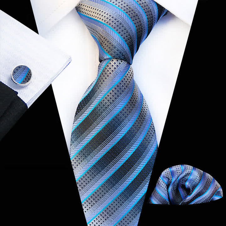 Ensemble de 3 cravates modernes à rayures bleues et grises pour homme