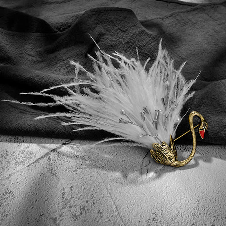 Broche en peluche en forme de cygne noir/blanc pour femme