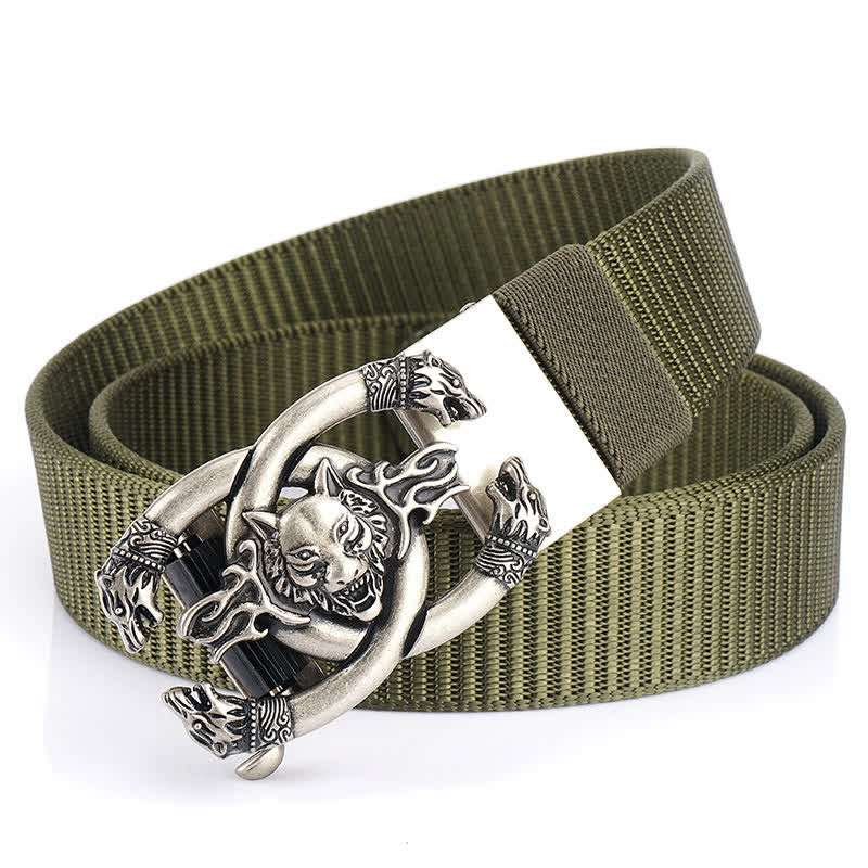 Ceinture en nylon pour homme avec loups féroces en flammes
