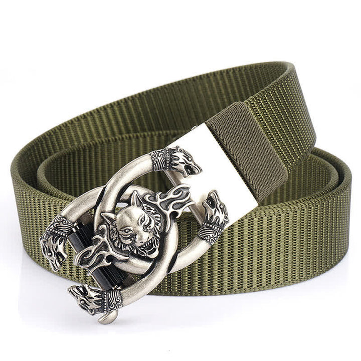Ceinture en nylon pour homme avec loups féroces en flammes