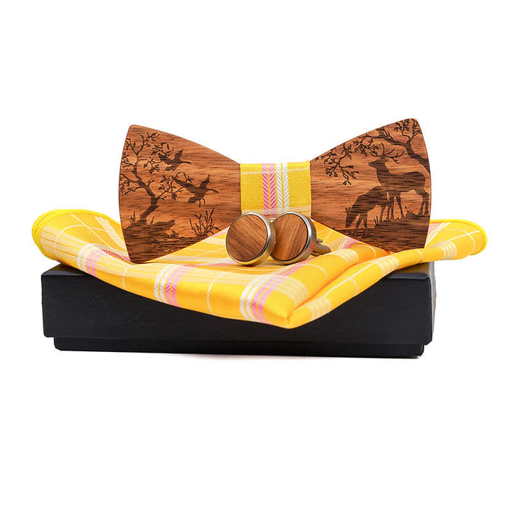 Lot de 3 nœuds papillon fantaisie en bois pour homme en forme d'élan de Noël