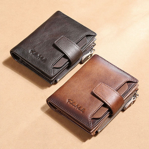 Portefeuille en cuir véritable de grande capacité avec plusieurs emplacements pour cartes et antivol RFID