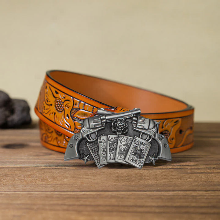 Ceinture en cuir à boucle double pistolet poker pour homme