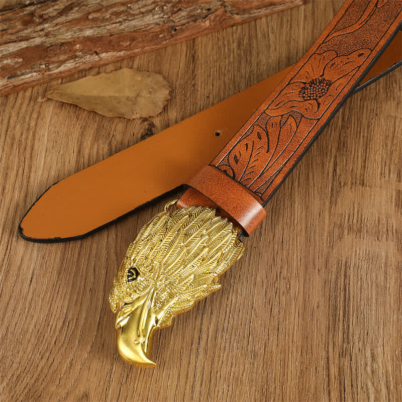 Ceinture en cuir western à tête d'aigle réaliste pour homme