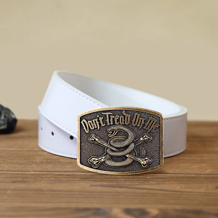 Ceinture en cuir à boucle pour homme, motif tête de mort et serpent à sonnette
