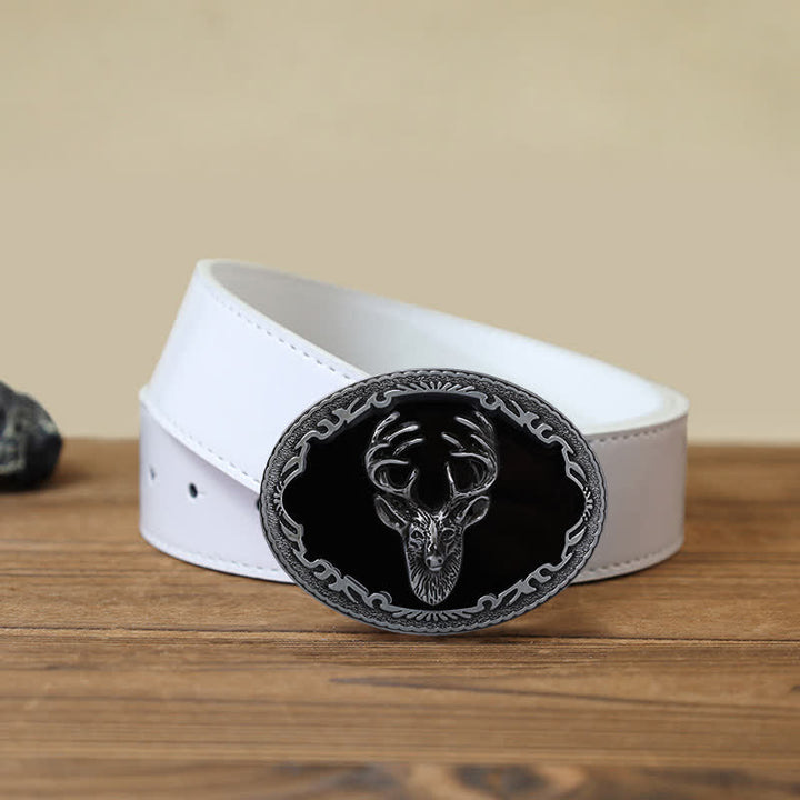 Ceinture en cuir à boucle tête de cerf noire pour homme