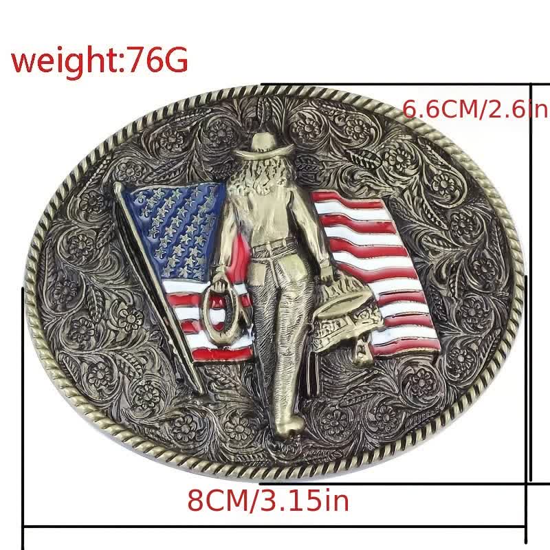 Ceinture en cuir à boucle drapeau américain pour homme avec motif cowboy