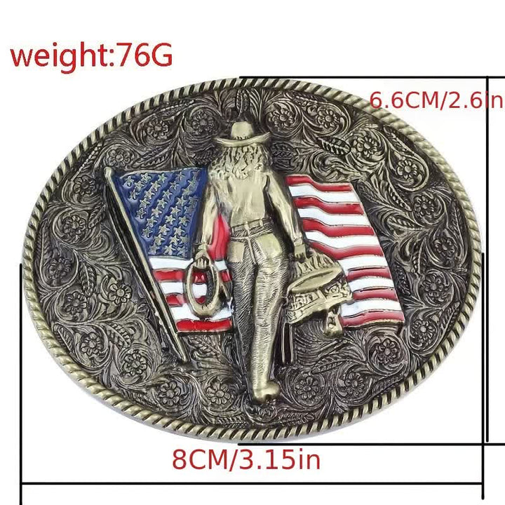 Ceinture en cuir à boucle drapeau américain pour homme avec motif cowboy