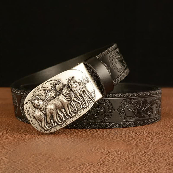 Ceinture en cuir pour homme avec motif rétro de loups