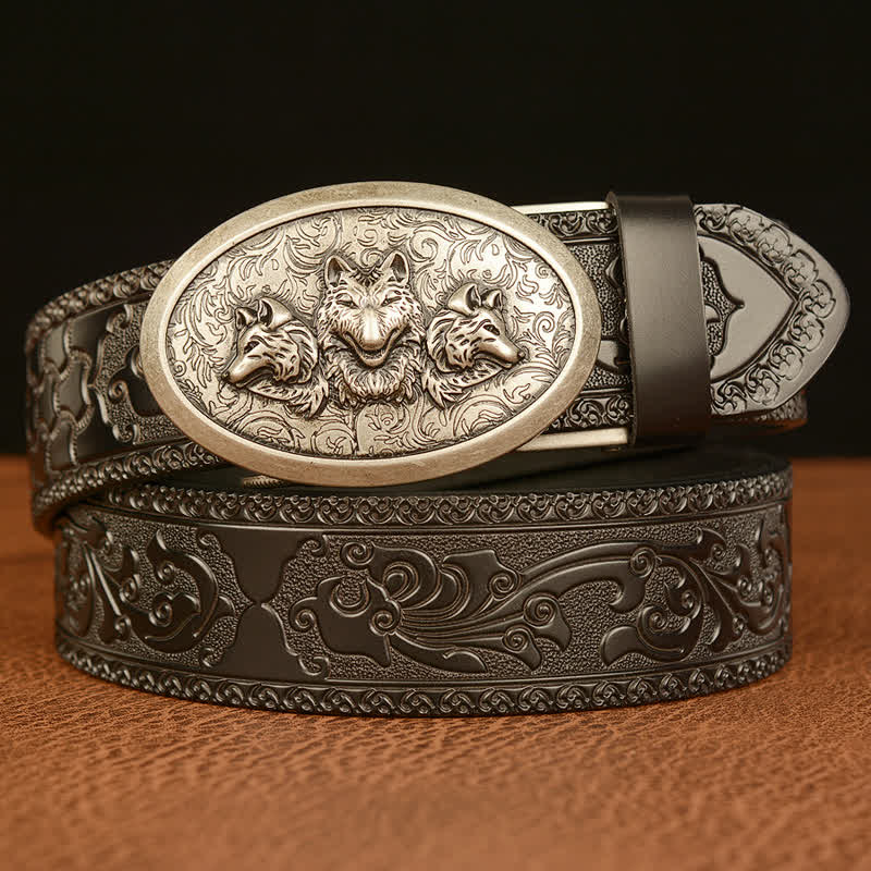 Ceinture en cuir pour homme avec motif Légende des loups affamés