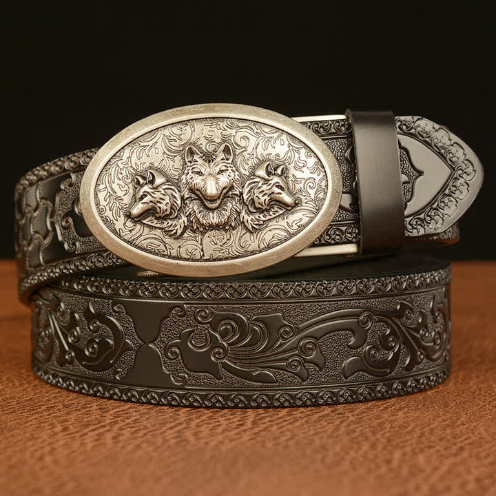 Ceinture en cuir pour homme avec motif Légende des loups affamés