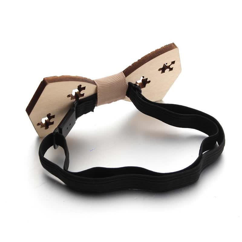 Noeud papillon en bois pour homme avec peinture de pièces de puzzle