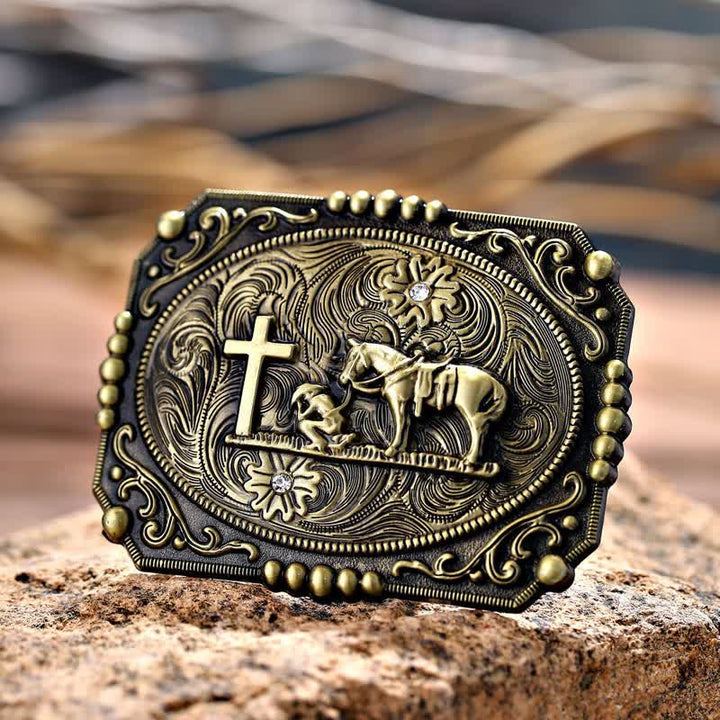 Ceinture en cuir à boucle de prière à genoux pour homme avec croix de cheval à faire soi-même