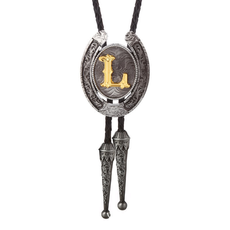 Cravate Bolo moderne avec initiales de A à Z en forme de fer à cheval de style occidental - Argent - L - image 42