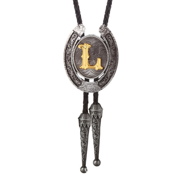Cravate Bolo moderne avec initiales de A à Z en forme de fer à cheval de style occidental - Argent - L - image 42