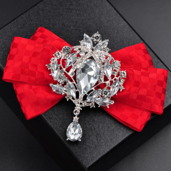 Ensemble de 3 broches et nœuds papillon à carreaux en strass