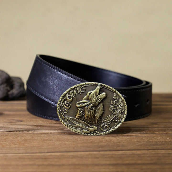 Ceinture en cuir à boucle tête de loup hurlant DIY pour homme